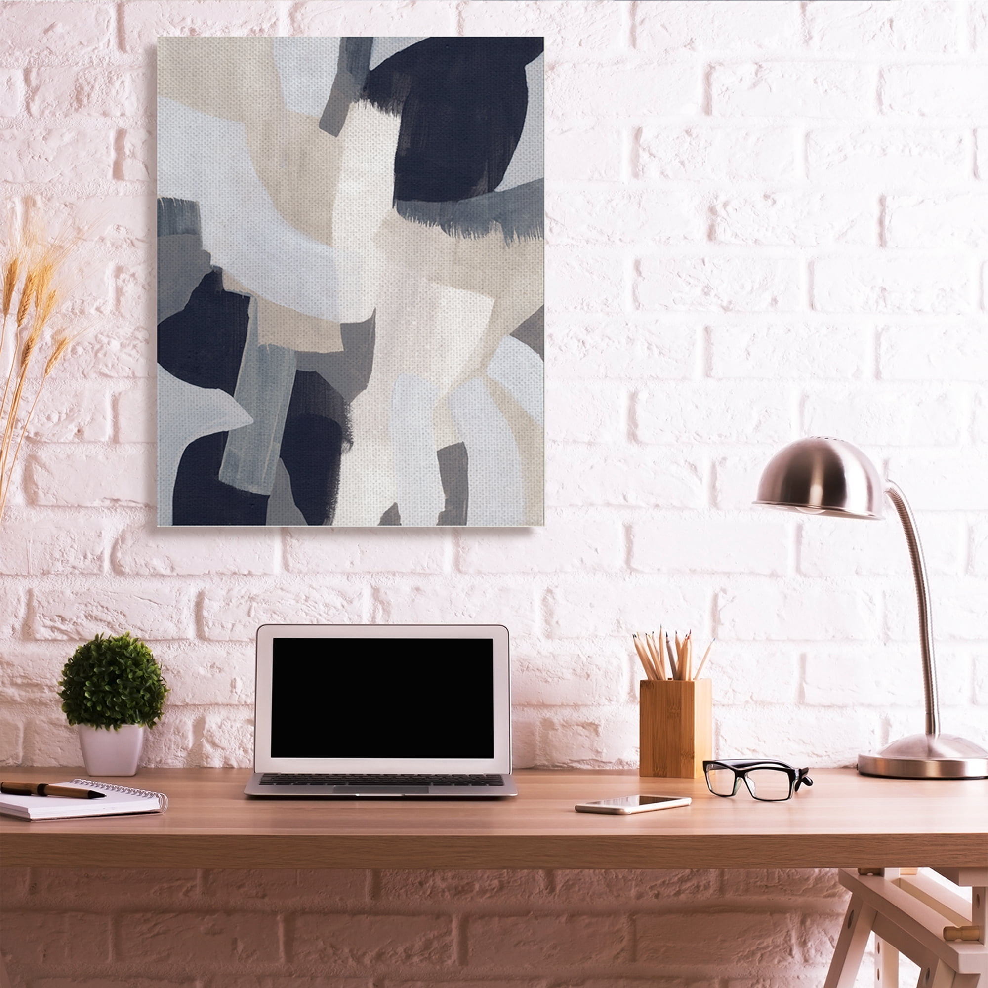 Stupell Industries Collage of Neutral Tone Abstract Shapes Blue Beige Canvas Wall Art, 36 x 48, Design by June Erica Vess