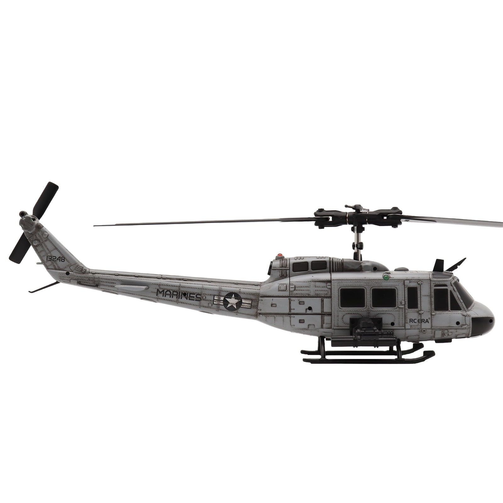 RC-ERA C032 UH-1 Huey 1/48 RC Helicopter 6CH Flybarless Brushless Aircraft with Optical Flow Positioning, TOF Altitude Hold, 6 Axis Gyro, One Key Inverted Flight, RTF for Adults, Gray - 2 battery