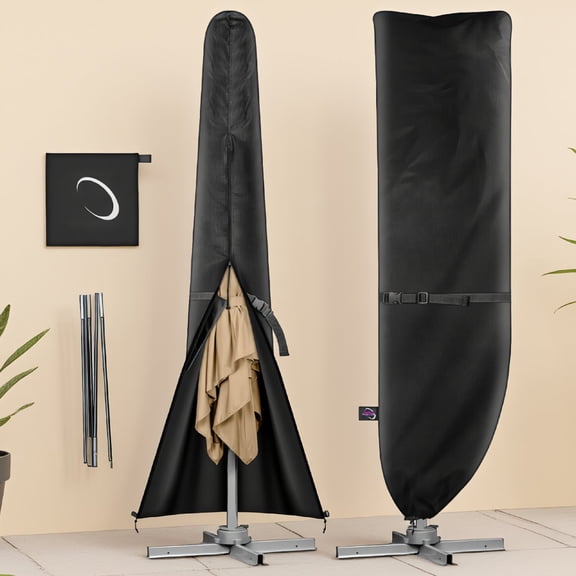 SWOEBTH 1-Pack Cantilever Patio Umbrella Cover for 9-13 ft Offset , 600D Waterproof Fabric, with Support Pole and Zipper, 25" x 105"H