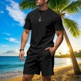 thumbnail image 2 of Mens Summer 2 Piece Outfits Crew Neck Short Sleeve Shirts Short Pants Man Leisure Solid Color Casual Outdoor Sport 2PCS Sets Men's Clothing Sets, 2 of 10