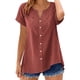 thumbnail image 2 of Craaazy Women's Relaxed Fit V Neck Blouse, Solid Color Short Sleeve Lace Trim Top, Loose Comfy Summer Tee for Work & Weekend Gifts, 2 of 7