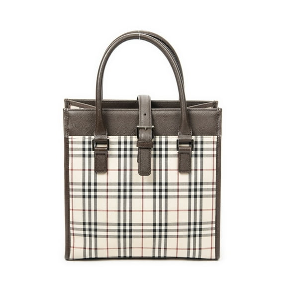 Pre-Owned Burberry Beige/Brown Flat Tote Shoulder Bag Nova Check Canvas