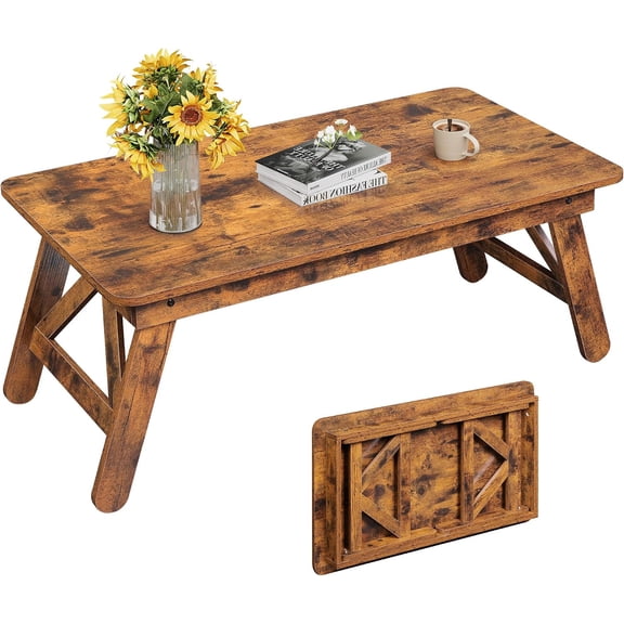 Yueqing Folding Portable Small Coffee Table, No Assembly Needed, for Small Space Living Room, Rustic Brown