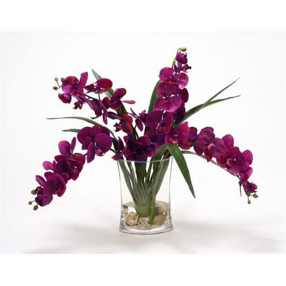 Distinctive Designs 16161A Waterlook Violet Phaleanopsis Orchids with Foliage in Narrow Glass Vase - Purples