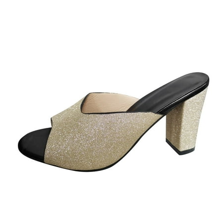 

Fashion Womens High Heels Breathable Slip On Rhinestone Shoes Casual Sandals Peep Toe Sandals for Women Flat Sandals for Women