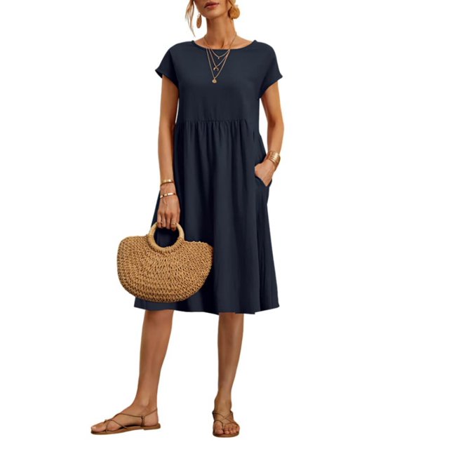 Vestido midi Zhyaj, holgado, túnica de verano, playa, con bolsillos, algodón
