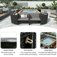 thumbnail image 5 of EUROCO Surround Spa Frame Quadrilateral Rattan Patio Sectional Sofa Set, Outdoor Hydrotherapy Pool Fence with Mini Sofa, Wooden Seats and Storage Spaces for Patio, Backyard, Grey, 5 of 8