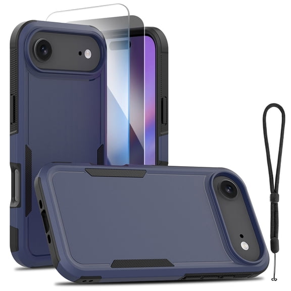 Mynvo Rugged Case for Apple iPhone Air with Clear and Privacy Screen Protectors, Heavy Duty Shockproof Cover with Lanyard for Women Men