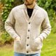 thumbnail image 3 of Gibobby Suéter cárdigan para hombre Suéter de punto con cuello alto y botones para hombre(Caqui,M), 3 of 5