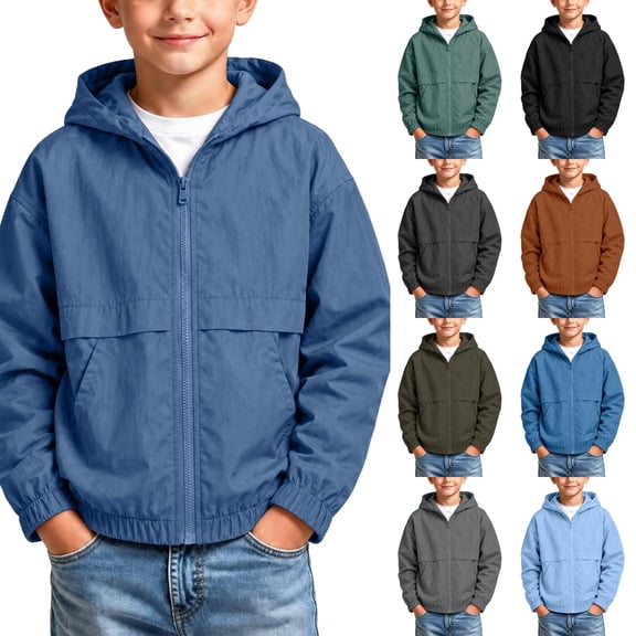 Junboys Boys Hooded Zip-Up Hoodie Fall - Jacket Boys Jacket Casual Sporty Outerwear for School Travel, Long Sleeve Zip Up Hoodie with Pockets