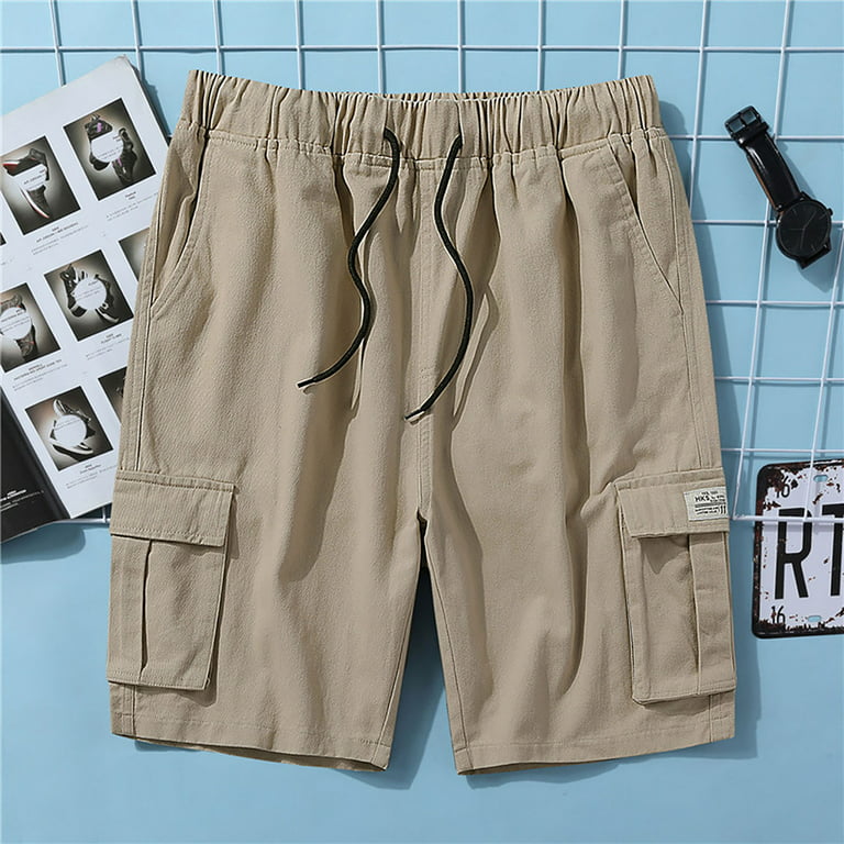 YYDGH Men's Cargo Shorts Elastic Waist Drawstring Loose Hiking Shorts  Casual Summer Lightweight Cargo Shorts Streetwear Khaki M 