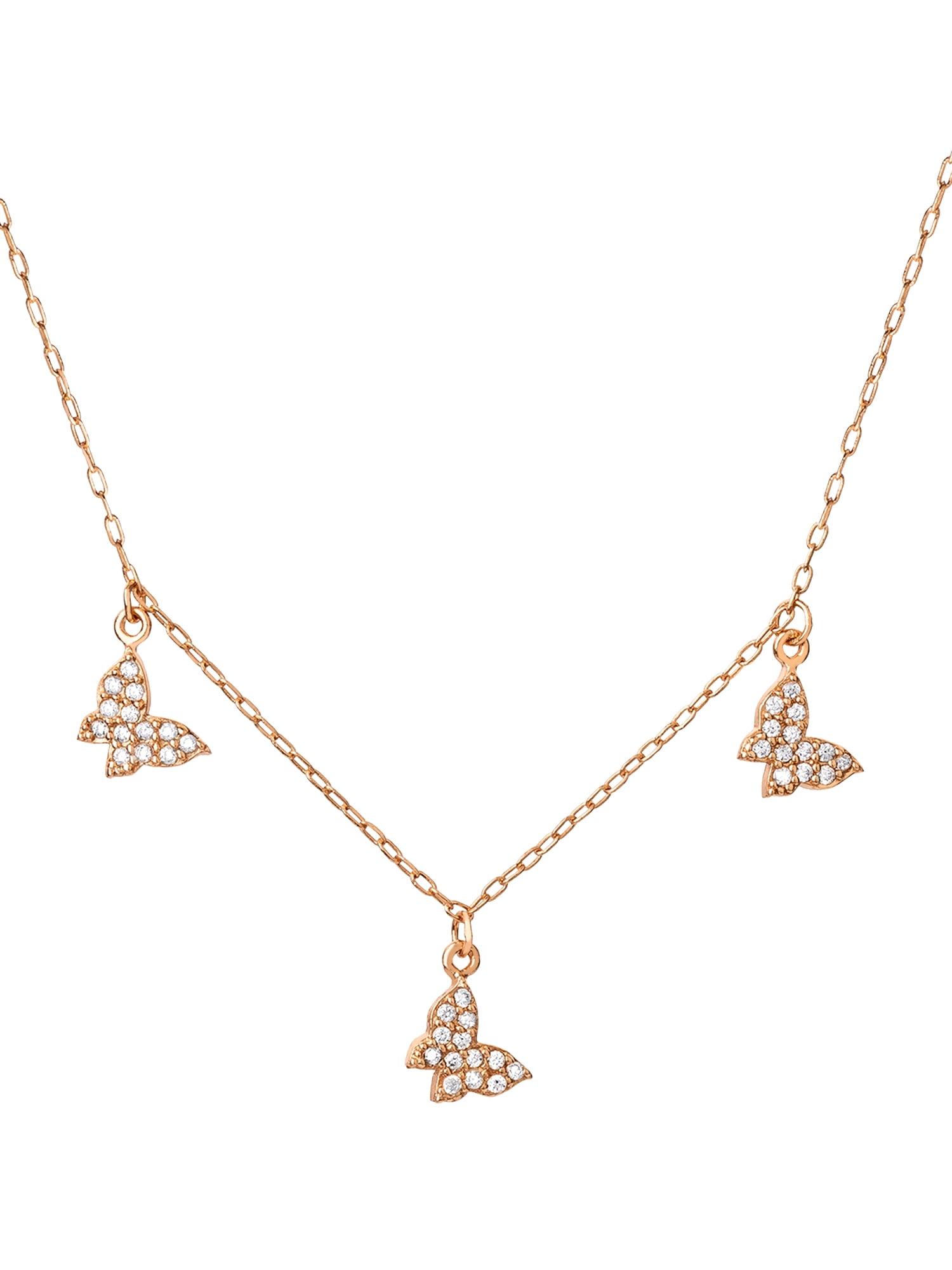 Sterling Silver Cubic Zirconia Butterfly Necklace, 18' + 2'