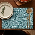 thumbnail image 5 of Teal Paisley Pattern Summer Placemats Table Placemats Set Of 4-Linen Kitchen Washable Placemats Table Mats 11.8"x17.7" Non-Slip Heat Resistant, 5 of 6