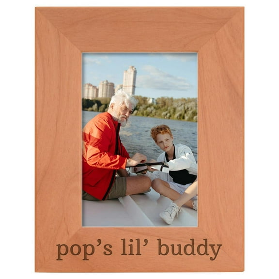 ThisWear Personalized Gifts Grandpa Gift For Pop's Lil' Buddy Grandson Natural Wood Engraved 4x6 Portrait Picture Frame Wood