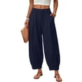 thumbnail image 2 of Linen Barrel Pants Women Cotton Palazzo High Waisted Balloon Pants Summer Casual Beach Boho Wide Leg Baggy Trousers, XL, 2 of 8