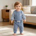 thumbnail image 5 of TOWED22 Newborn Baby Boy Girl Clothes Checkered Plaid Long Sleeve Waffle Knit Romper Pants Set 2 Piece Fall Winter Outfits,Blue,12-18 M, 5 of 7