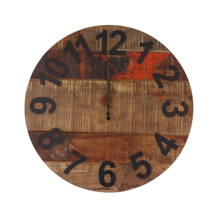 De Kulture Works Vintage Clock Collection 41 CMS Diameter Quartz Traditional Antique Vintage Wall Clocks, Recycled Teak Wood