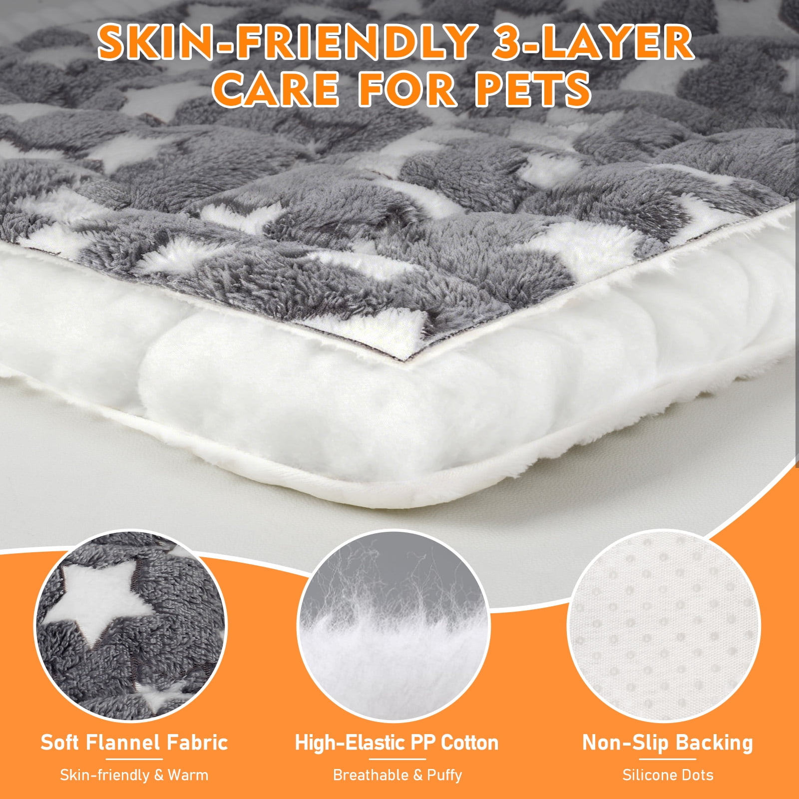 Greatcool Washable Pet Mat (54"x24"), Flannel Soft Dog Bed Mat with Non-Slip Bottom & PP Cotton Filling, Fits for 45 Inch Dogs Crate, Cozy for Sofa, Floor, Yard & Lawn and car backseat(Stars Print)