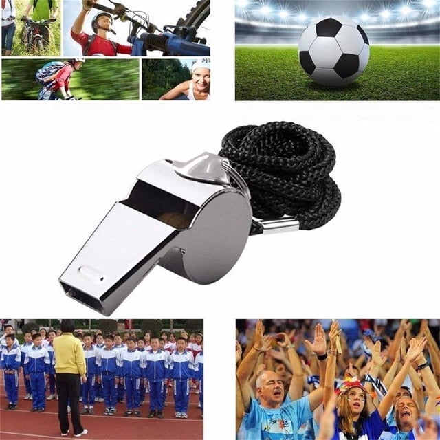 Paquete de 6 silbatos de árbitro de acero inoxidable con cordones, silbato deportivo de metal para fútbol, fútbol, baloncesto, deportes escolares, sonido nítido, ligero 10 g, 4,5 cm de longitud