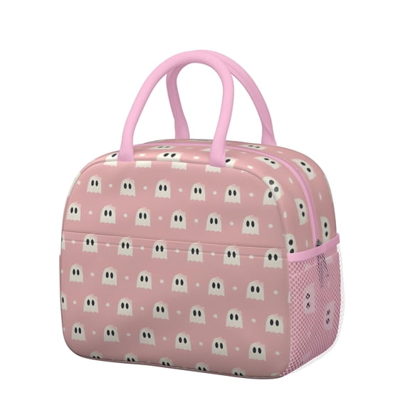 Womens Pink Halloween Ghosts Lunch Box for Work,Insulated Lunch Bag for Women,Loncheras Para Mujer,Leakproof Adult Lunch Bag for Work,Beach,Travel,Picnic,Camping