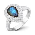 thumbnail image 2 of 3.46 Ctw Labradorite Gemstone 925 Sterling Silver Pear Shape Halo Mother's Day Gift Ring, 2 of 4