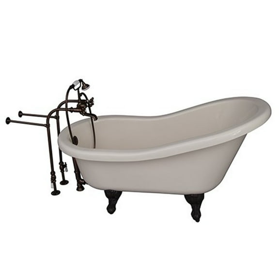 60" Double Slipper Bathtub Kit - Acrylic Clawfoot Tub with Shower - Bisque Finish
