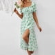 thumbnail image 3 of WILLBEST Vestidos de Verano para Mujer, Estampado de Flores, Ajustados, Cuello Cuadrado, Dobladillo Dividido, Ligero, Estilo Bohemio Chica, 3 of 3