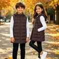 thumbnail image 4 of Boys Puff Vest Outwear with Hood Full Zip Warm Sleeveless Casual Kids Winter Jacket Brown 12, 4 of 8