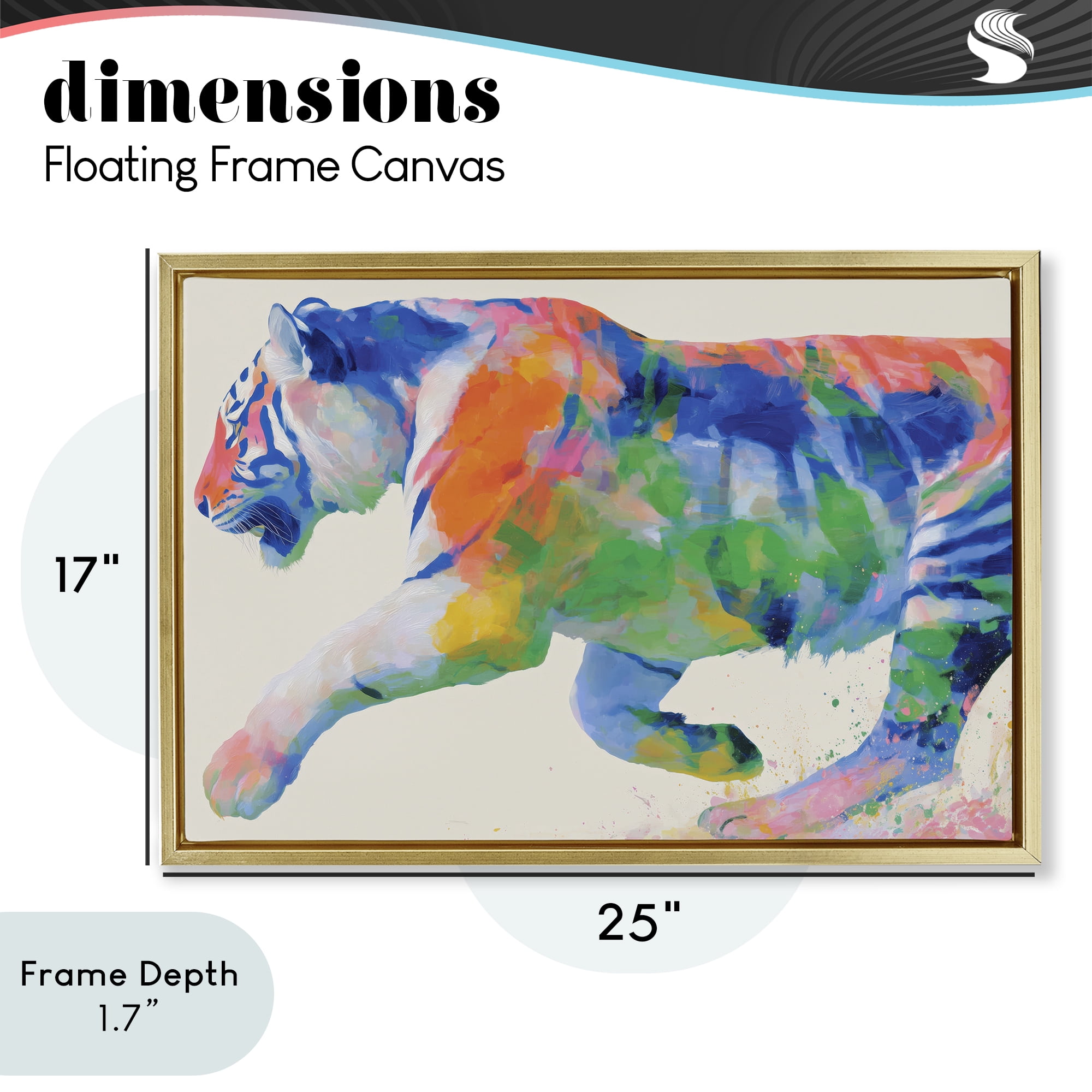 Stupell Industries Colorful Tiger In Motion Gold Framed Floater Canvas Wall Art, design by Chromatic Storm Studio