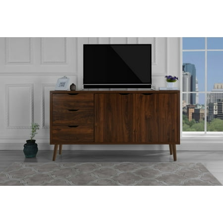 - Modern Wooden TV Stand with Drawers and Cabinet Doors, Brown