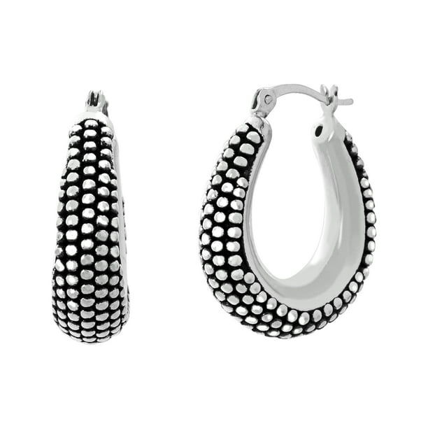 Willowbird Oxidized Beaded Hoop Earring in Sterling Silver Walmart