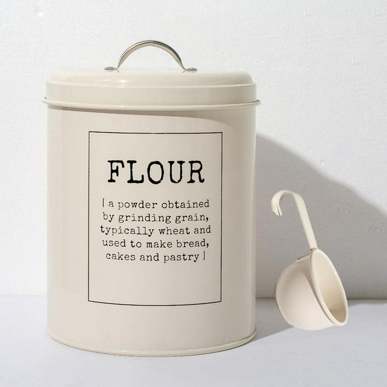 Metal Flour Storage Tin Canister 5 Litres Container 6., Size: 17x20.5cm, White