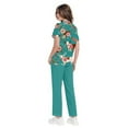 thumbnail image 4 of WTOBBY Women's Plus Size Short Sleeve Printed Scrubs Set with Pockets, V-Neck, Animal Floral Print, 2-Piece Nursing Uniform, Medical Workwear for Caregivers,Cyan M, 4 of 6