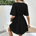 thumbnail image 7 of ZQUUVOU Women's Casual Solid Color Dress Double-Layer Chiffon Waist Cinched Short Sleeved V-Neck Dress Black, 7 of 7