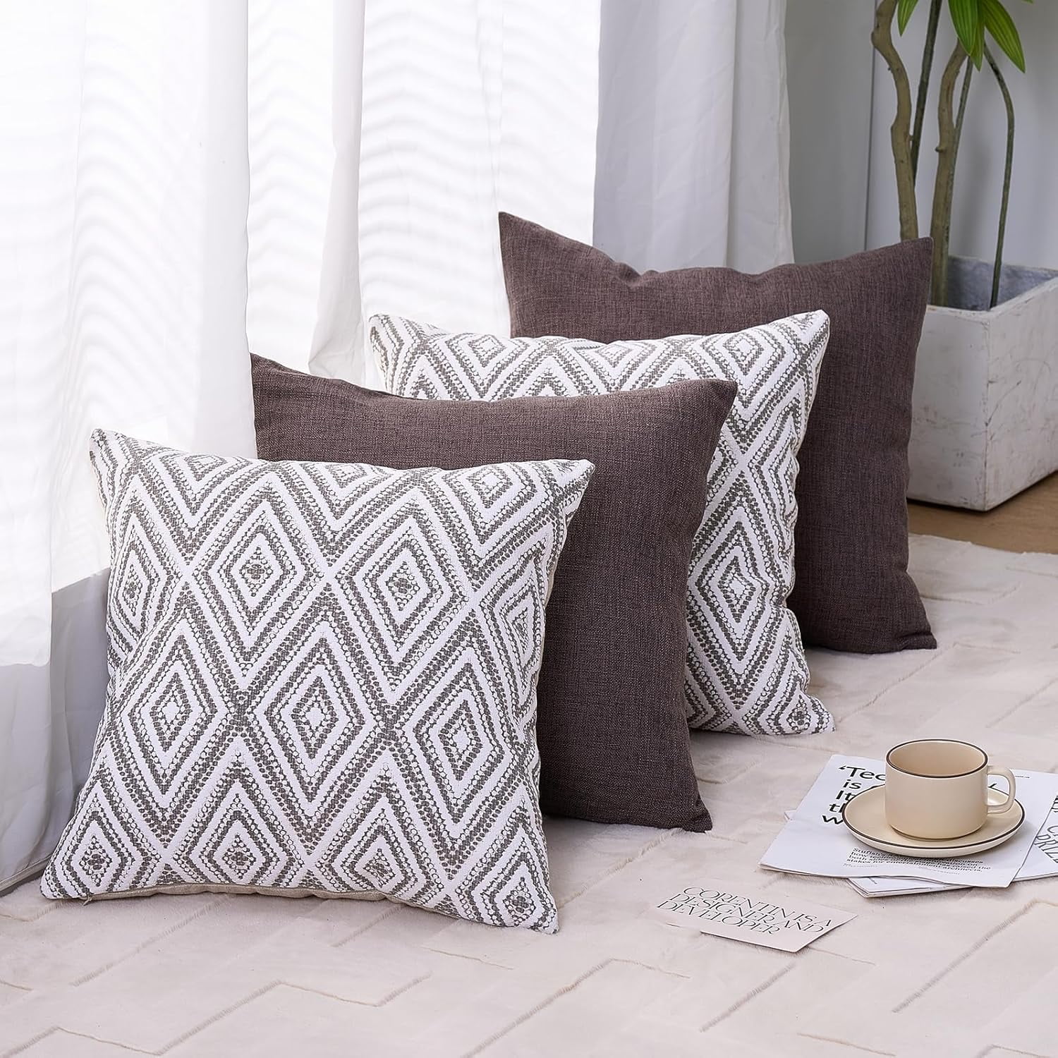 SUSIELADY Throw Pillow Covers Set of 4, 20"x20" Linen Decorative Square Couch Sofa Cushions, Accent Home Decor, Living Room, Bedroom, Chair, Chocolate