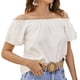 thumbnail image 1 of Top de verano para mujer, Top informal holgado con hombros descubiertos y manga corta con ribete de volantes para mujer, 1 of 6