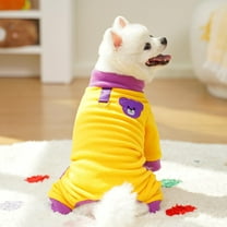Winter Dog Pajamas, Super Soft Sherpa Lined Bodysuit with Harness Access, Snug and Warm for Small Breeds Like Chihuahuas on Winter Walks. Yellow M