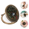 thumbnail image 2 of Espejo de maquillaje plegable vintage con diseño de pavo real, dorado, compacto, para bolso, portátil, pequeño, redondo, para mujeres y niñas, para viajes y uso diario., 2 of 7