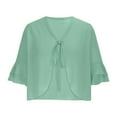 thumbnail image 4 of Women Tie Front Cropped Cardigan Lightweight Chiffon Bolero Shrug Short Sleeve Ruffle Crop Top with Dress, 4 of 7