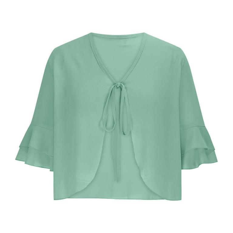 Lenpel Women's Chiffon Cardigans Lightweight Bell Short Sleeve Tie Front Cropped Cover up Tops Summer Cardigan for Dresses - Walmart.com Lenpel Women's Chiffon Cardigans Lightweight Bell Short Sleeve Tie Front Cropped Cover up Tops Summer Cardigan for Dresses - Walmart.com