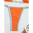 thumbnail image 6 of Women Triangle Halter Bikini Set High Cut String Thong Bathing Suit Self Tie Two Piece Swimsuit Swimwear with Faux Pearl Decor Orange M, 6 of 7