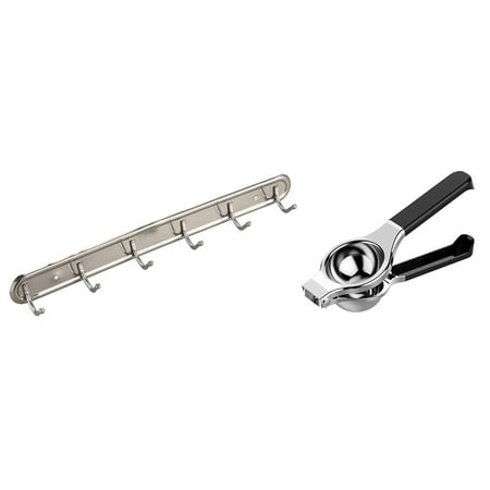 

1 Pcs Metal Wall Mounted 6 Hooks Towel Rack 15 Inch & 1 Pcs Stainless Steel Manual Lemon Juicer Silicone Handle
