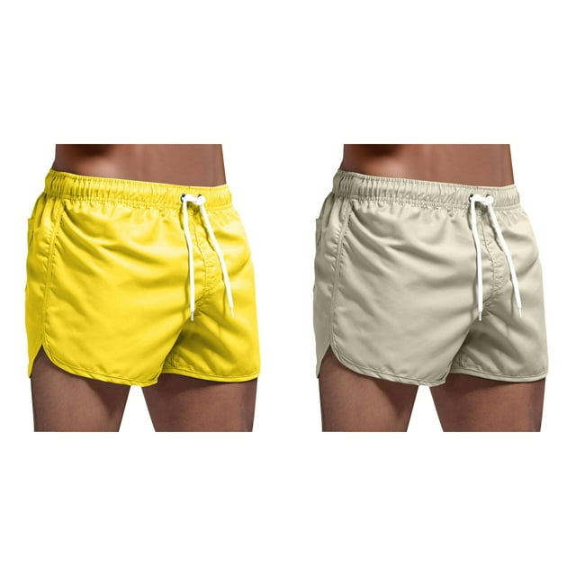 2 Pack(Khaki 1PCS & Yellow 1PCS) Multipack Wake Boarding Shorts Summer Trousers Surfing Splicing Spring and Swimming and Beach Shorts Men's Board Shorts