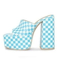thumbnail image 3 of YDN Women Breathable Platform Square Open Toe Mules Slip On Chunky High Heel Sandals Casual Beach Outfit Shoes Size 16 Blue Checkered, 3 of 5