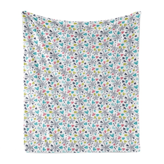 Starfish Soft Flannel Fleece Blanket, Hand Drawn Colorful Love of Sea Life Themed Subaquatic Animal Doodles Illustration, Cozy Plush for Indoor and Outdoor Use, 50" x 60", Multicolor, by Ambesonne