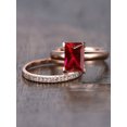 thumbnail image 2 of Limited Time Sale: 1.25 Carat Red Ruby (princess cut Ruby) and Diamond Engagement Bridal Wedding Ring Set in 10k Rose Gold, 2 of 2