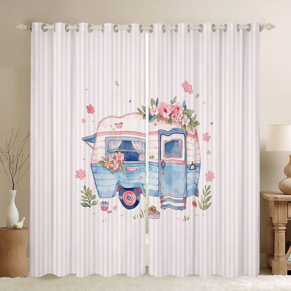 Erosebridal Kids Cute Camper Black Out Curtains For Travel Trailers,Pink Flowers Floral Curtains Pack of 2 (42x63 Each) For Girls
