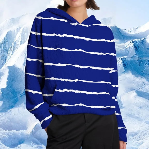 Womens Striped Hoodies Oversized Hoodie Acid Wash Sweatshirts Graphic Vintage Sweatshirt Streetwear Blue S