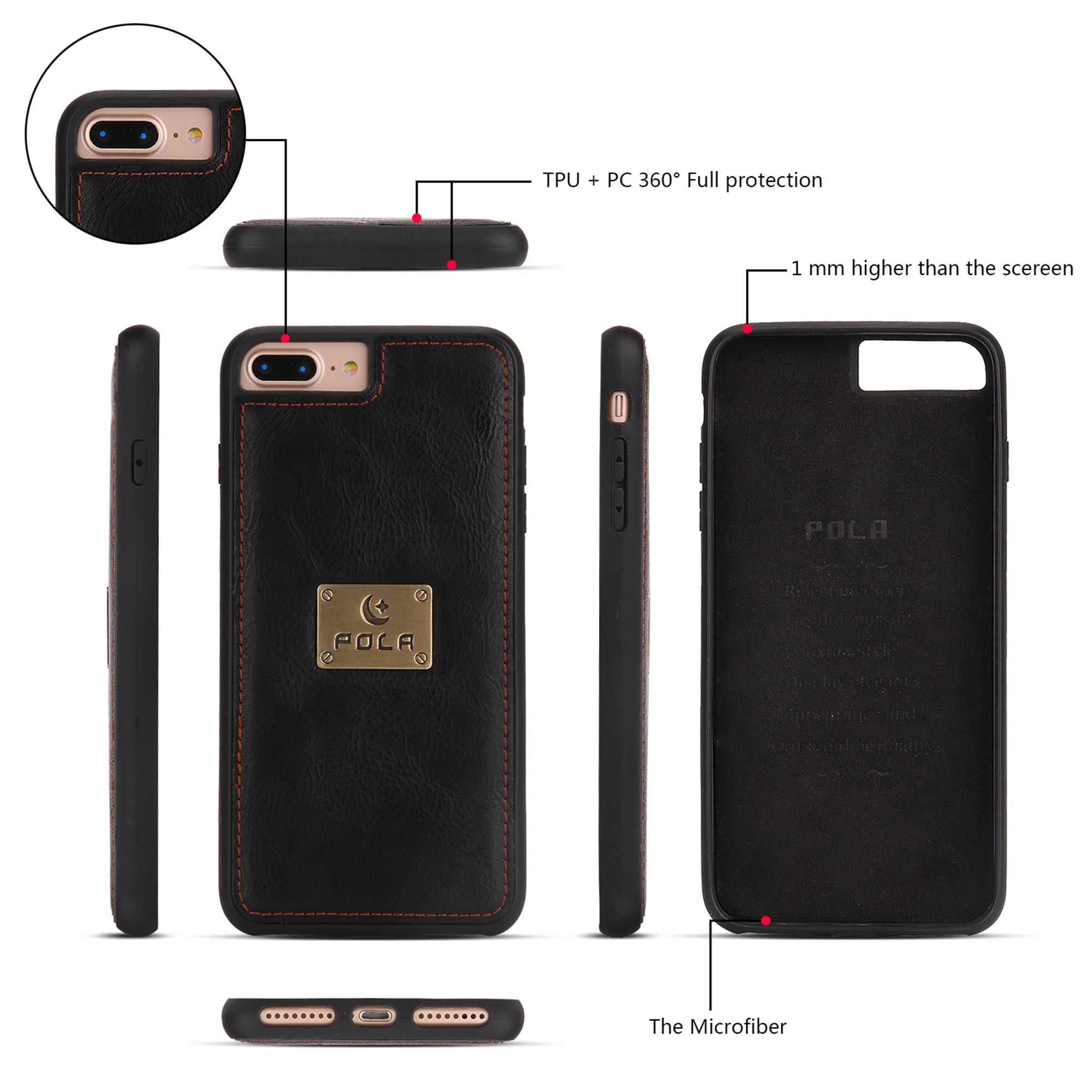 iPhone 8 Plus Wallet Detachable Case, iPhone 7 Plus Case, Dteck [wrist band & metal buckle] [14 Card Slots] Zipper Purse Phone Case Folio Flip PU Leather Removable Magnetic Back Cover, Black