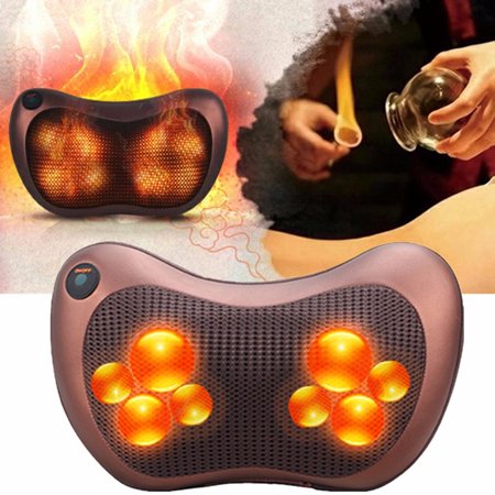 Grtsunsea 8 Rollers Car & Home Massage Pillow + Car Charger & Power Adapter Electronic Shiatsu Shoulder Neck Back Relax Heat Massager Portable